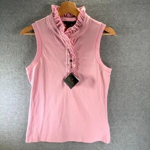 Brooks Brothers Ruffle Pique Polo Shirt Women's XS Pink Supima Cotton Stretch‎